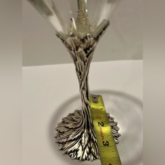 Grey Goose Vodka 1 Martini Glasses Pewter Stems Twisted Leaf Feather 6.5" - Nice - Picture 6 of 6